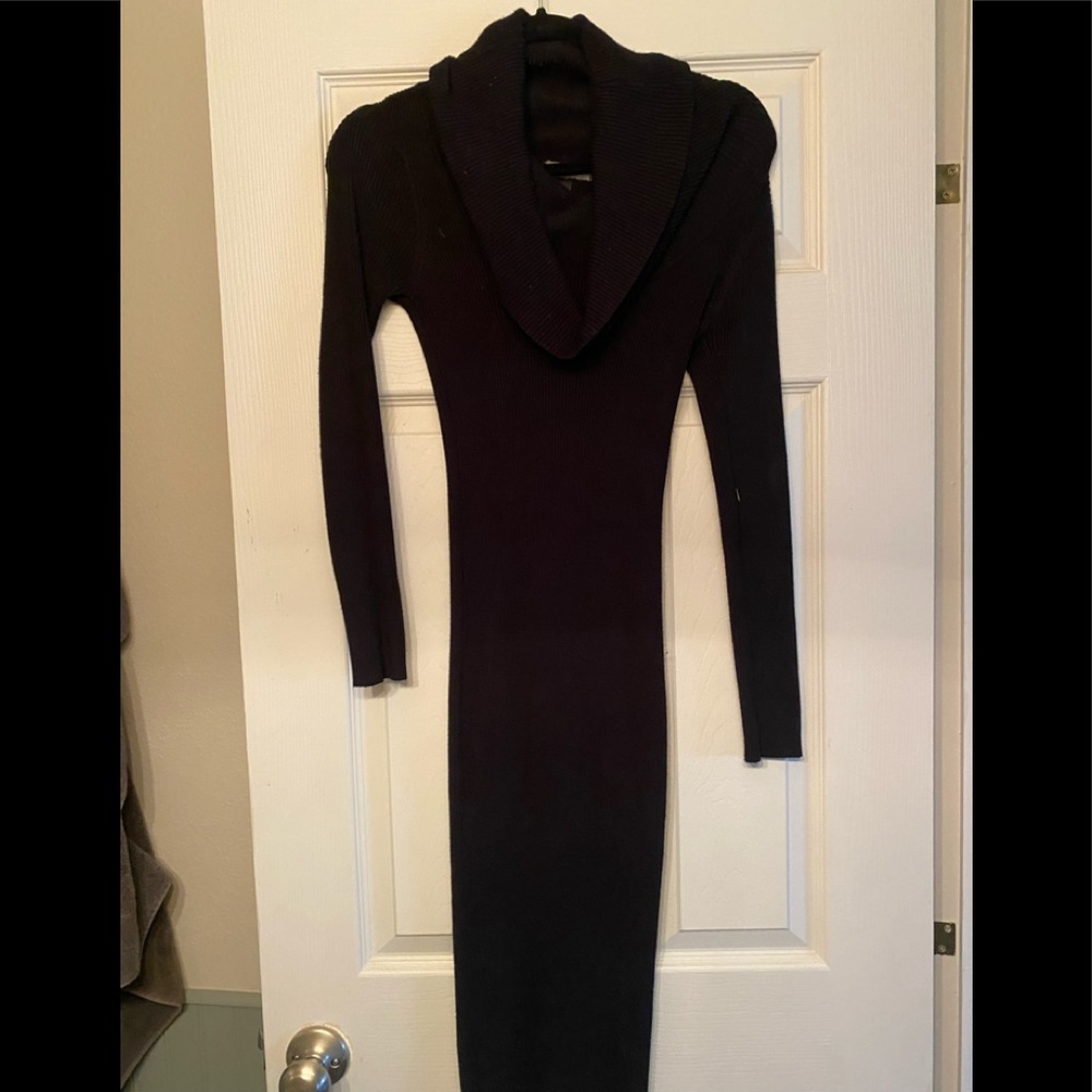 Black vneck turtle neck dress right below the knee
